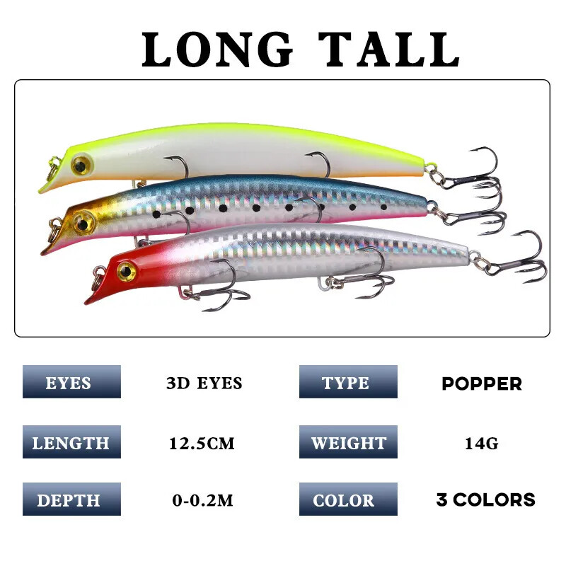 Horgászpopper 2db 125mm-es 14g Tengeri Lebegő Csali Topwater Ceruza Jerkbait Mesterséges kemény csali csuka ponty horgászfelszereléshez