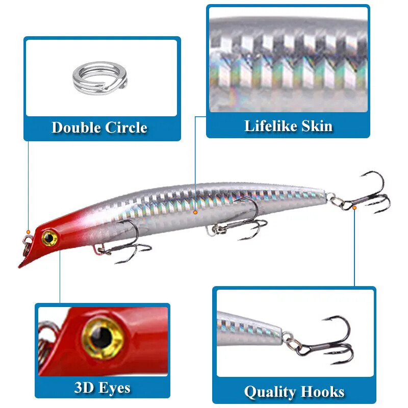 Horgászpopper 2db 125mm-es 14g Tengeri Lebegő Csali Topwater Ceruza Jerkbait Mesterséges kemény csali csuka ponty horgászfelszereléshez