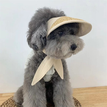 Ins Cat Pet Dog Hat Small Dog Teddy Bear Sunscreen Sun Hat Pastoral Style Decoration Photo Dog Costume Шапка за котка куче рожден ден