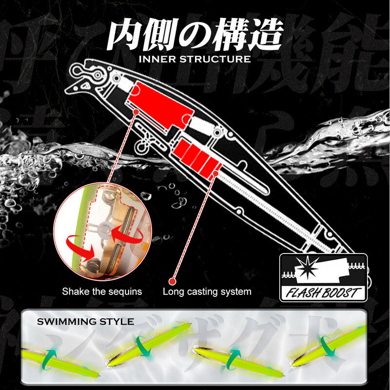 Hunthouse EXSENCE Shallow Assassin Slider Minnow horgászcsali 99mm 15g 99F FLASH Tungsten Weight Slider System úszó csalik