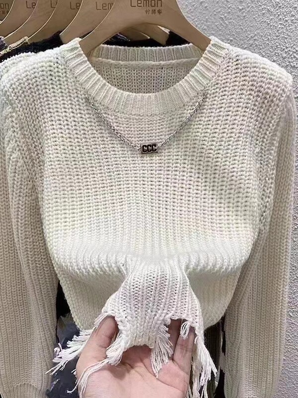 Laza, laza koreai stílusú pulóver őszi tél új, egyszínű, kerek nyakú, hosszú ujjú, kötött női pulóver