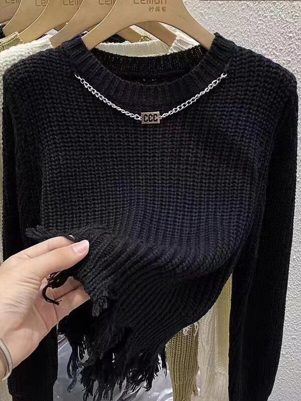 Laza, laza koreai stílusú pulóver őszi tél új, egyszínű, kerek nyakú, hosszú ujjú, kötött női pulóver