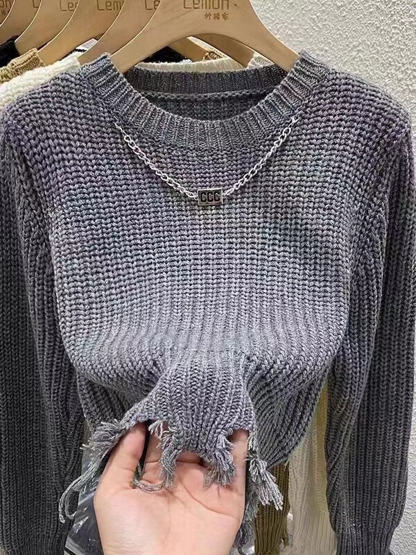 Laza, laza koreai stílusú pulóver őszi tél új, egyszínű, kerek nyakú, hosszú ujjú, kötött női pulóver