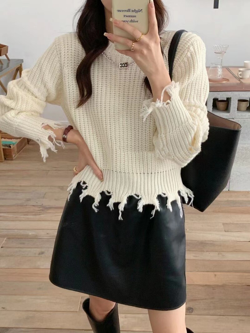 Laza, laza koreai stílusú pulóver őszi tél új, egyszínű, kerek nyakú, hosszú ujjú, kötött női pulóver