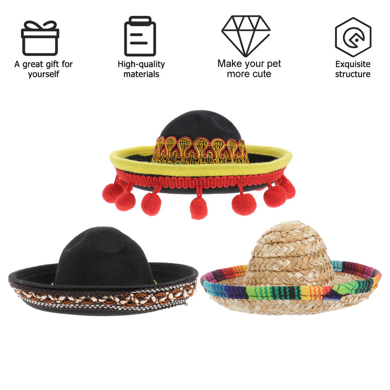 3 gab. Mājdzīvnieku cepures saģērbšanās Helovīna suns jūrascūciņas cepures ballītei Meksikas stilam