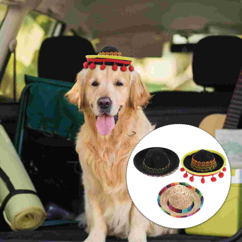 3 gab. Mājdzīvnieku cepures saģērbšanās Helovīna suns jūrascūciņas cepures ballītei Meksikas stilam