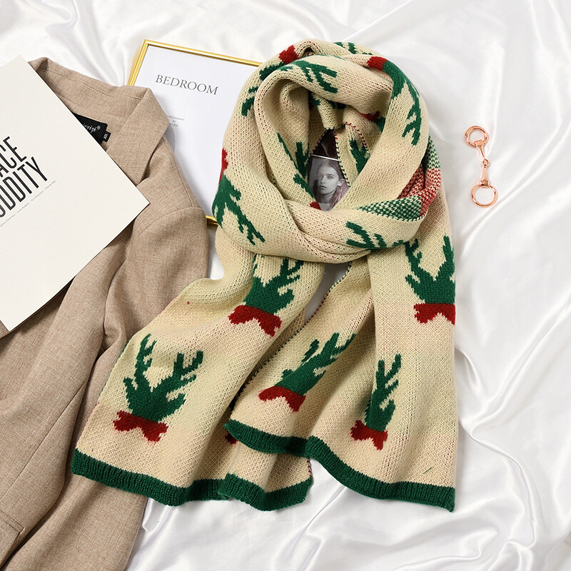 Ziemassvētku aļņa šalle sievietēm ziemas korejiešu versija, universāla studentu rudens un ziemas trikotāžas vilnas šalle ar garām piedurknēm, roku darbs