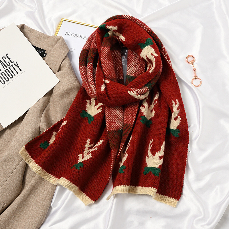 Ziemassvētku aļņa šalle sievietēm ziemas korejiešu versija, universāla studentu rudens un ziemas trikotāžas vilnas šalle ar garām piedurknēm, roku darbs