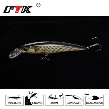 FTK 12g 10cm Floating MINNOW Fishing Lure 3D Eye Hard Artificial Bait Wobblers for Pike Crankbait Twitching Fishing Accessories