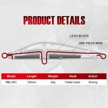 Риболовна примамка NOEBY 105 mm 40 g Дълго замятане Потъващ молив Джиг примамки Треперещи Jerkbaits Изкуствена твърда примамка за примамка за морски риболов