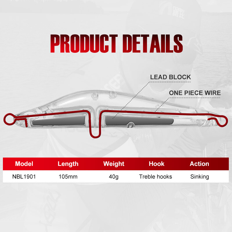 NOEBY horgászcsali, 105 mm-es 40 g-os, hosszú öntésű, süllyedő ceruza műcsalik Trembling Jerkbaits mesterséges kemény csali tengeri horgászcsalihoz