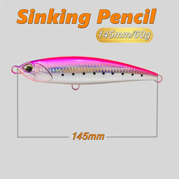 GREENSPIDER Stickbait Sinking Pencil Морска риболовна примамка 145 mm 60 g изкуствени твърди примамки за примамки за соленоводен риболов на риба тон