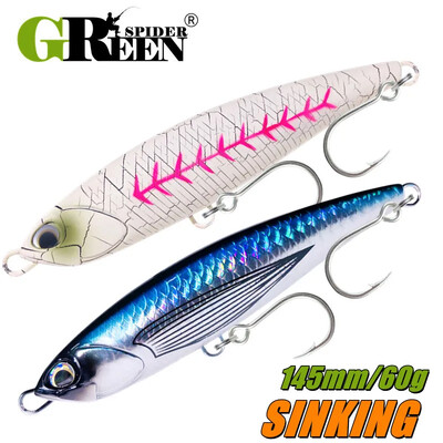 GREENSPIDER Stickbait Sinking Pencil Sea Fishing Lure 145mm 60g Τεχνητά σκληρά δολώματα για θέλγητρα αλιείας θαλάσσιου τόνου