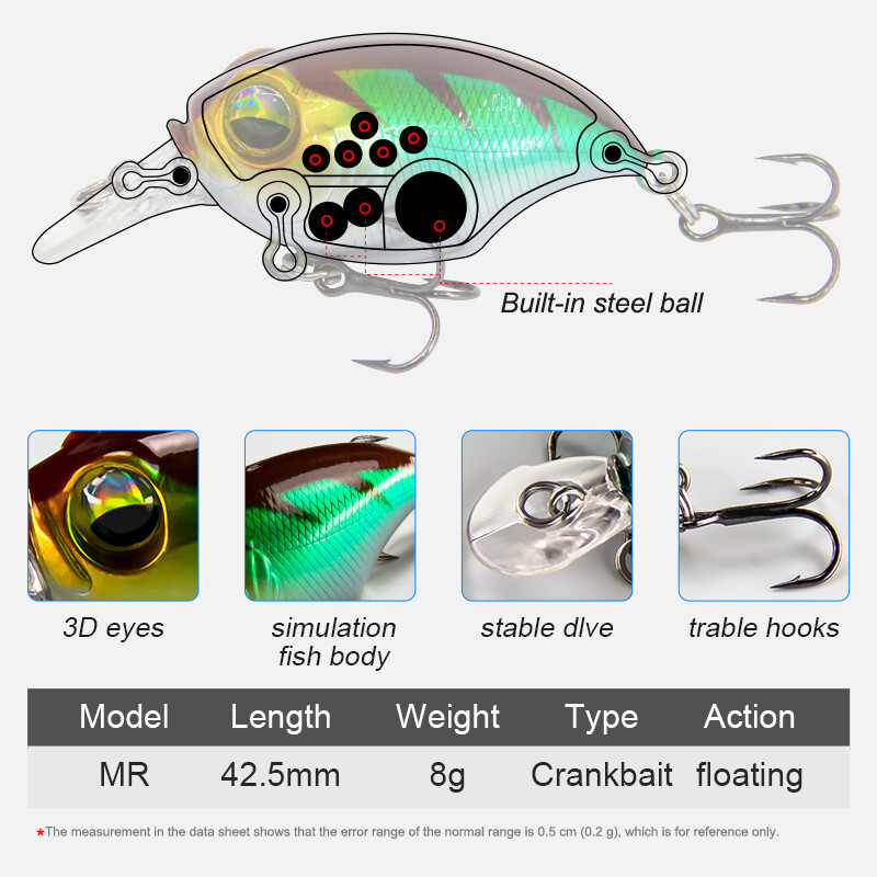 42mm 8g Aukštos kokybės Japan Crankbaits žvejybos masalo vobleriai lydekų ešerių ešeriams masalai velkamiems jūros upe plaukiojantys vobleriai