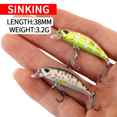 2024 Hot 38mm-es 3,2G mini süllyedő Minnow horgászcsalik Jerkbaits Peche mesterséges csali wobbler csali pisztráng sügér horgászathoz