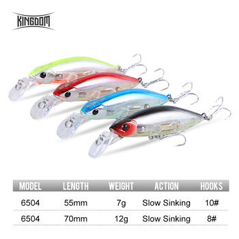 Kingdom Slow Sinking Pencil Noise Minnow Sea Fishing Lures 70mm 12g 55mm 7g Swimbaits Swing Hard Baits Воблери Риболовни принадлежности