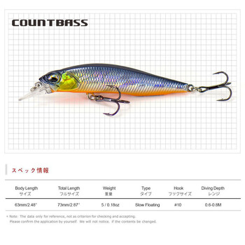 COUNTBASS Minnow 63 мм 5 г (2,48 инча 0,18 унции) бавно потъващ шад риболовен пластмасов воблер Костур Leurre рибарска примамка