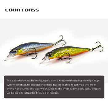 COUNTBASS Minnow 63 мм 5 г (2,48 инча 0,18 унции) бавно потъващ шад риболовен пластмасов воблер Костур Leurre рибарска примамка