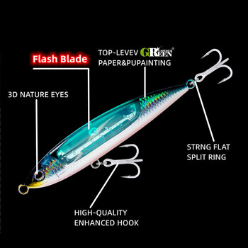 GRS Нова примамка за морски риболов Stickbait Pencil Lure Top Water 165mm 70g GT Fishing Saltwater Stick Artificial Bait Flash Blade