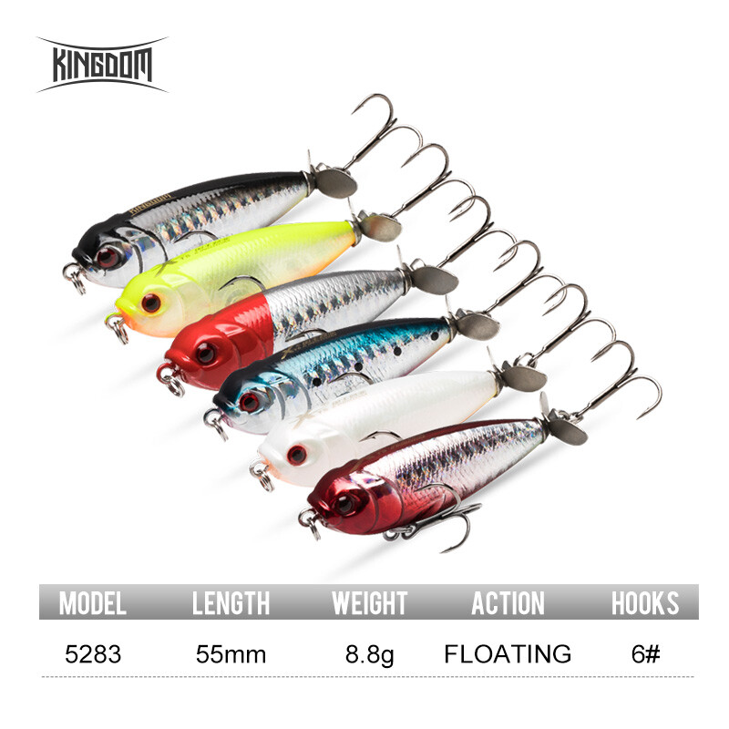Kingdom Pencil Fishing Bait 55mm 8,8g Forgó úszó wobbler Hard Fishing Jerkbait sügér pisztráng csukához propellerrel
