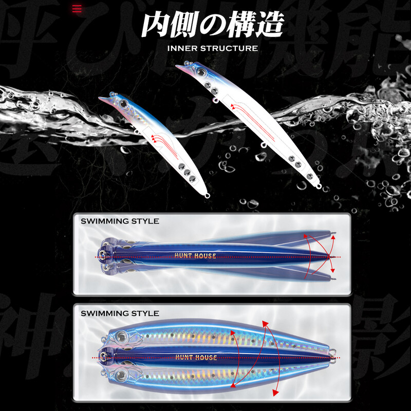 Hunthouse Fishing Sasuck Lipless Minnow Bait Pencil Lure Plūduriuojantis 105mm/18g 140mm/17g Vobleris Jerkbait Seabass Pike Saltwater