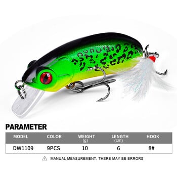 Sea.YoLo 10G 6CM Crank Hard Bait Feather Hook 3D Eyes Minnow Bass Bait Изкуствени примамки Плаващ воблер за риболов на щука