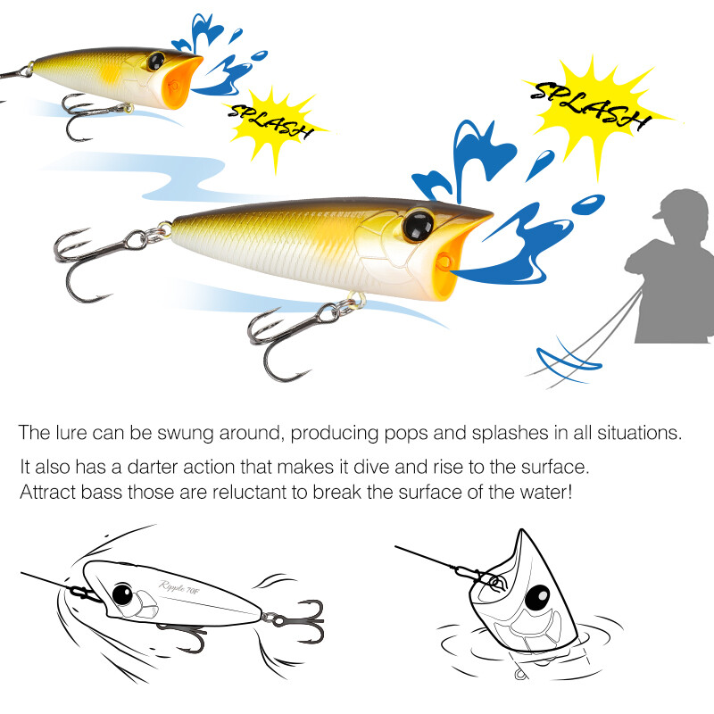 TSURINOYA 70F Popper Rybárska Nástraha RIPPLE 70mm 12g Tvrdá Nástraha Na Vodu Pre Šťuky Na Dlhé Nahadzovanie Plávajúci Kolísavý Model