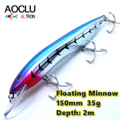 AOCLU – kietas jaukas giliavandenei valtimi, plūduriuojantis Minnow, jerkbait barškutis, uolų masalas, 4X treble kabliukai, japoniška kokybė, 150 mm, 35 g, 1 vnt.
