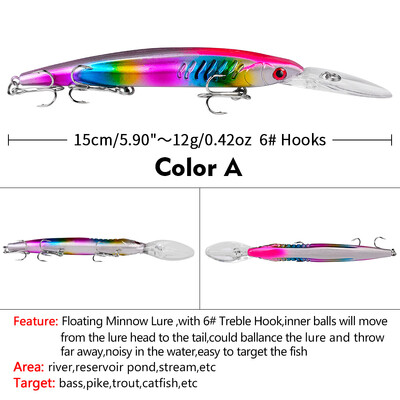 Sea.YoLo 3D Eyes mamci za pecanje, plutajući tvrdi mamac 12G 15CM, realistični plutajući umjetni mamac za lov na brancina