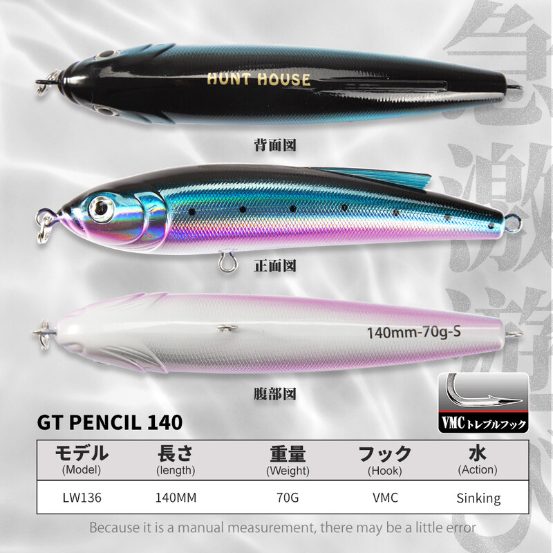 Hunthouse GT Rybárska nástraha na ceruzky 140 mm 70 g Trolling Slaná voda Potápavá nástraha Wobler Umelý pstruh Tuniak Casting Morský ostriež