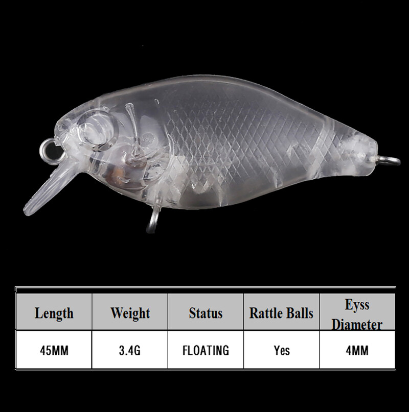Chan'sHuang 20 KOM. Neobojane praznine Prozirni mamci 45 mm 3,4 g Plutajuće zvečke Mini Crankbait DIY ručno rađeni ribolovni mamac