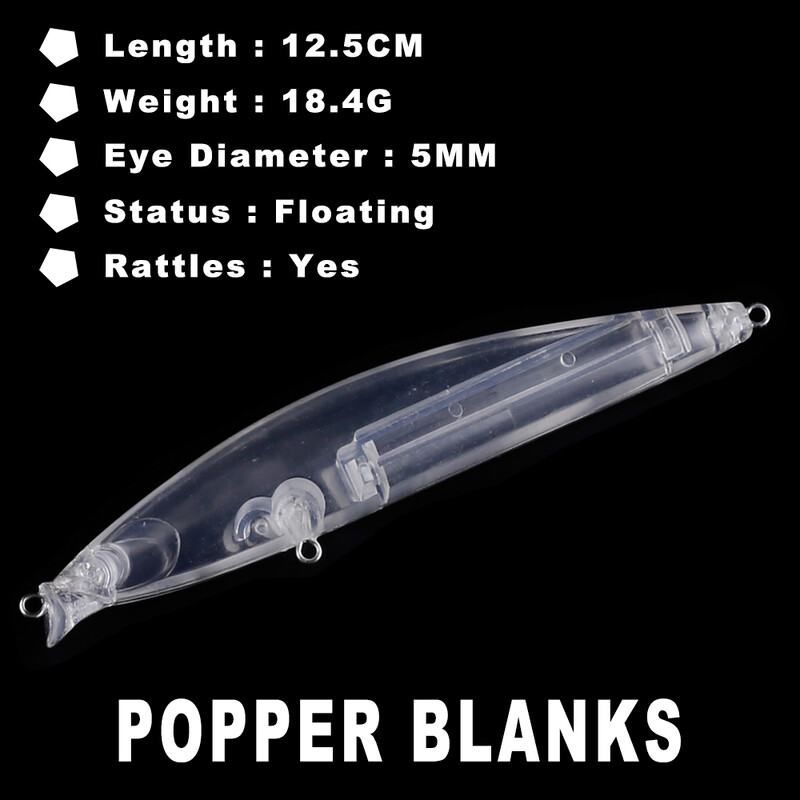 AYWFISH 5 DB úszó ceruzás horgászcsalik Csörgő horgászfelszerelés 4,92 hüvelykes 18,G festetlen popper mesterséges fedővízi csali