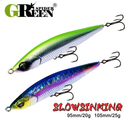 GREENSPIDER Slowsinking Pencil Lure Pesca Saltwater Freshwater Hard Bait 95mm 20g/105mm 25g Artificial Bait