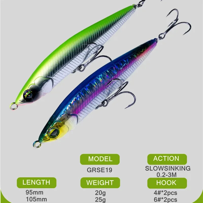 GREENSPIDER Slowsinking ceruzacsali Pesca sósvízi édesvízi kemény csali 95mm 20g/105mm 25g mesterséges csali