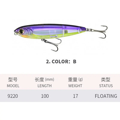 KNCONAN 100mm 17g Paviršinis pieštuko masalas plaukiojantis plaukimo šunų vebleris dirbtinis kietas masalas TopWater upėtakių ešeriams