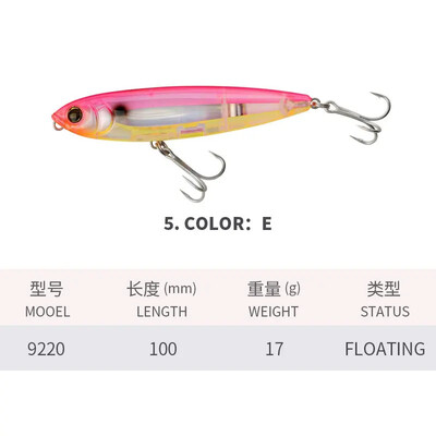 KNCONAN 100mm 17g Paviršinis pieštuko masalas plaukiojantis plaukimo šunų vebleris dirbtinis kietas masalas TopWater upėtakių ešeriams