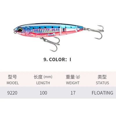 KNCONAN 100mm 17g Paviršinis pieštuko masalas plaukiojantis plaukimo šunų vebleris dirbtinis kietas masalas TopWater upėtakių ešeriams