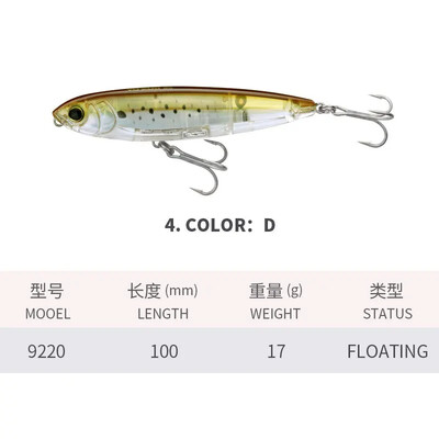 KNCONAN 100mm 17g Paviršinis pieštuko masalas plaukiojantis plaukimo šunų vebleris dirbtinis kietas masalas TopWater upėtakių ešeriams