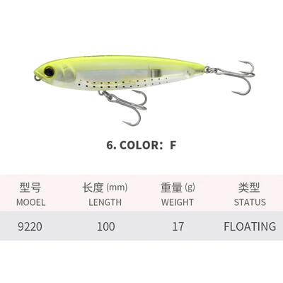 KNCONAN 100mm 17g Paviršinis pieštuko masalas plaukiojantis plaukimo šunų vebleris dirbtinis kietas masalas TopWater upėtakių ešeriams