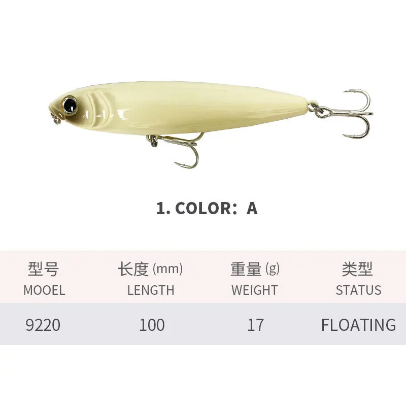 KNCONAN 100mm 17g Paviršinis pieštuko masalas plaukiojantis plaukimo šunų vebleris dirbtinis kietas masalas TopWater upėtakių ešeriams