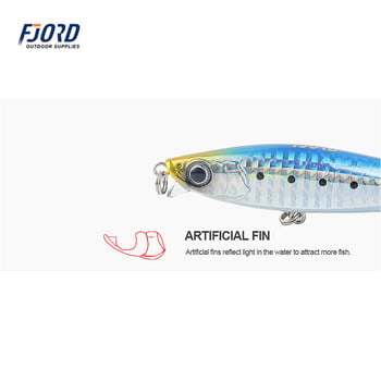 FJORD Glitter Sinking Minnow 85mm 20g Твърда риболовна примамка 3X куки Плоско тяло Изкуствена перка Риболовни принадлежности