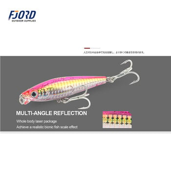 FJORD Glitter Sinking Minnow 85mm 20g Твърда риболовна примамка 3X куки Плоско тяло Изкуствена перка Риболовни принадлежности