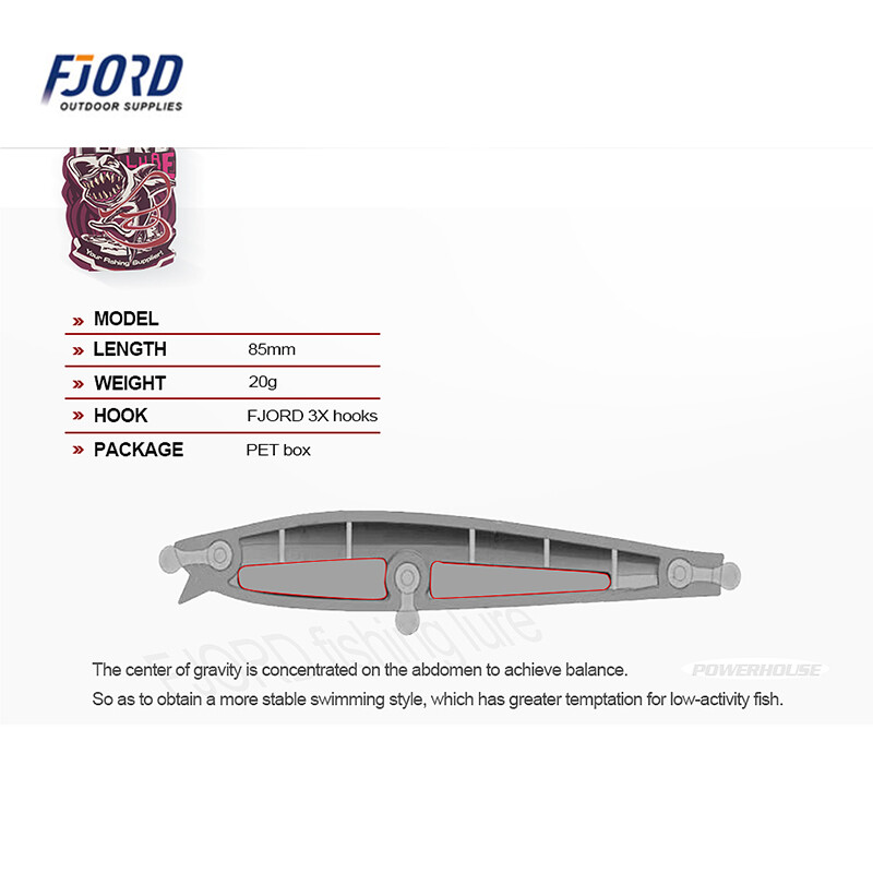 FJORD Glitter Skęstantis Minnow 85mm 20g Kietas žvejybos masalas 3X Kabliukai Plokščiu korpusu Dirbtiniai žūklės reikmenys
