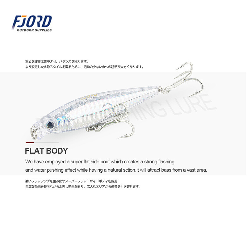 FJORD Glitter Skęstantis Minnow 85mm 20g Kietas žvejybos masalas 3X Kabliukai Plokščiu korpusu Dirbtiniai žūklės reikmenys