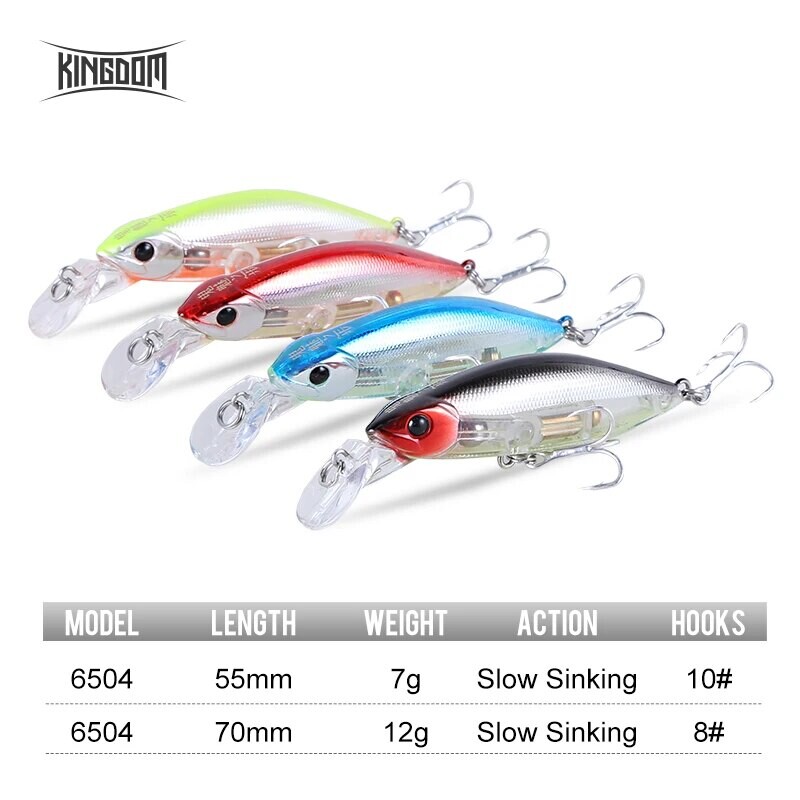 Kingdom Slow Sking Pencil Noise Minnow žvejybos masalai 70mm 12g 55mm 7g Swimbaits Swing Hard Baits Vobleriai Fishing Jerkbait