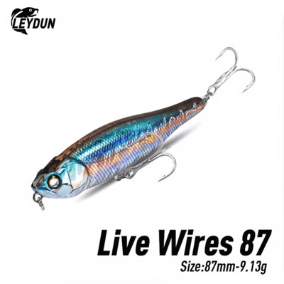 LEYDUN LIVE WIRE 87 mm pieštukiniai žvejybos masalai, plaukiojantys ant vandens paviršiaus, kieti masalai, vedžioti šunį Aukštos kokybės sūraus vandens vobleris
