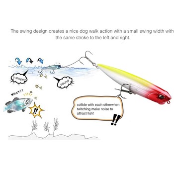Плаваща примамка с молив 10 mm 14 g Разхождащо се куче Topwater Surface Popper Wobbler за риболов на пъстърва Bass Pike