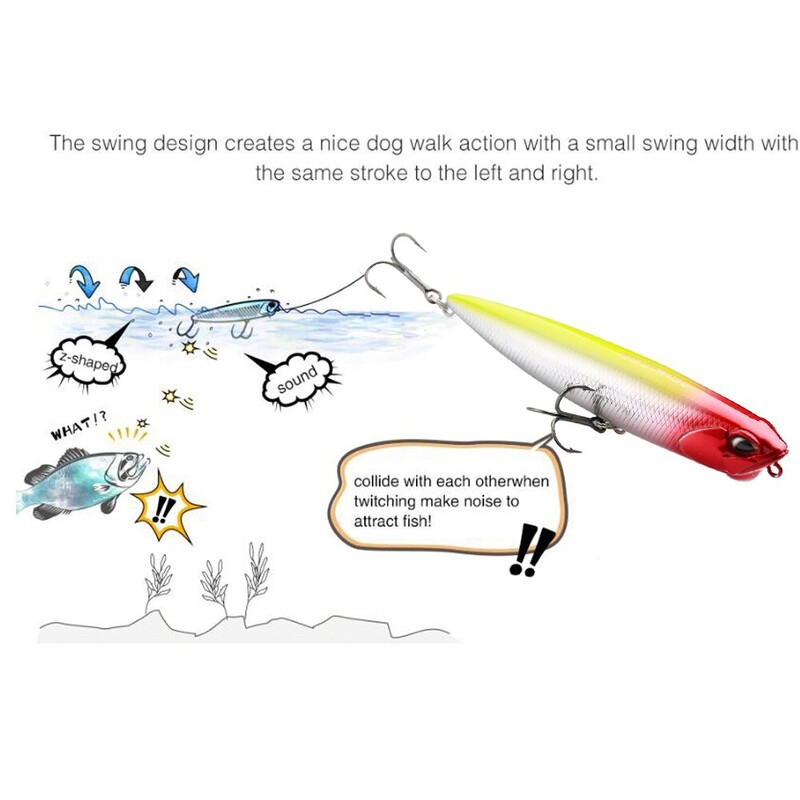Plaukiojantis pieštuko masalas 10 mm 14 g vedžiojamas šunų paviršinis vobleris upėtakių ešerių lydekų žvejybai