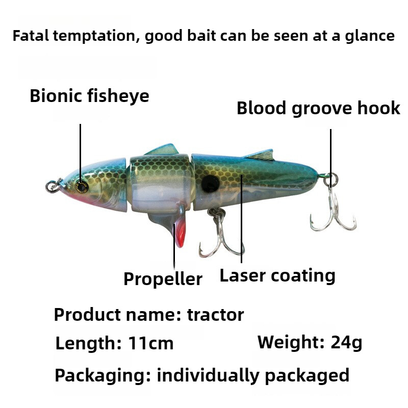 Topwater Spinner Pencil Momeal 11cm/24g Wobbler articulat cu 3 segmente Momeală tare rotativă Momeală de pescuit plutitoare Aparatură de pescuit