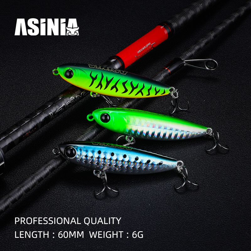 ASINIA Topwater úszó ceruzás csalik jerkbaits 60mm/6g mesterséges lötyögős kemény csali tengeri sügér ponty csali horgászathoz